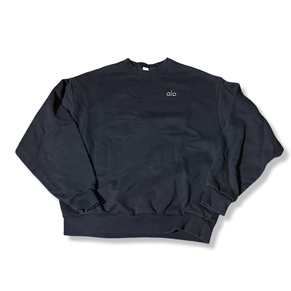 ALO Yoga Accolade Crew Neck Pullover Sweatshirt Black 3D Logo Size Medium